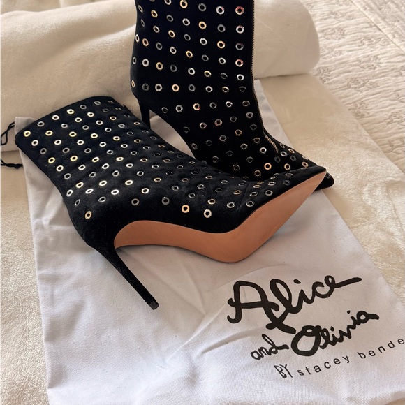 Alice + Olivia Black Eyelet Heeled Boots - Picture 3 of 5